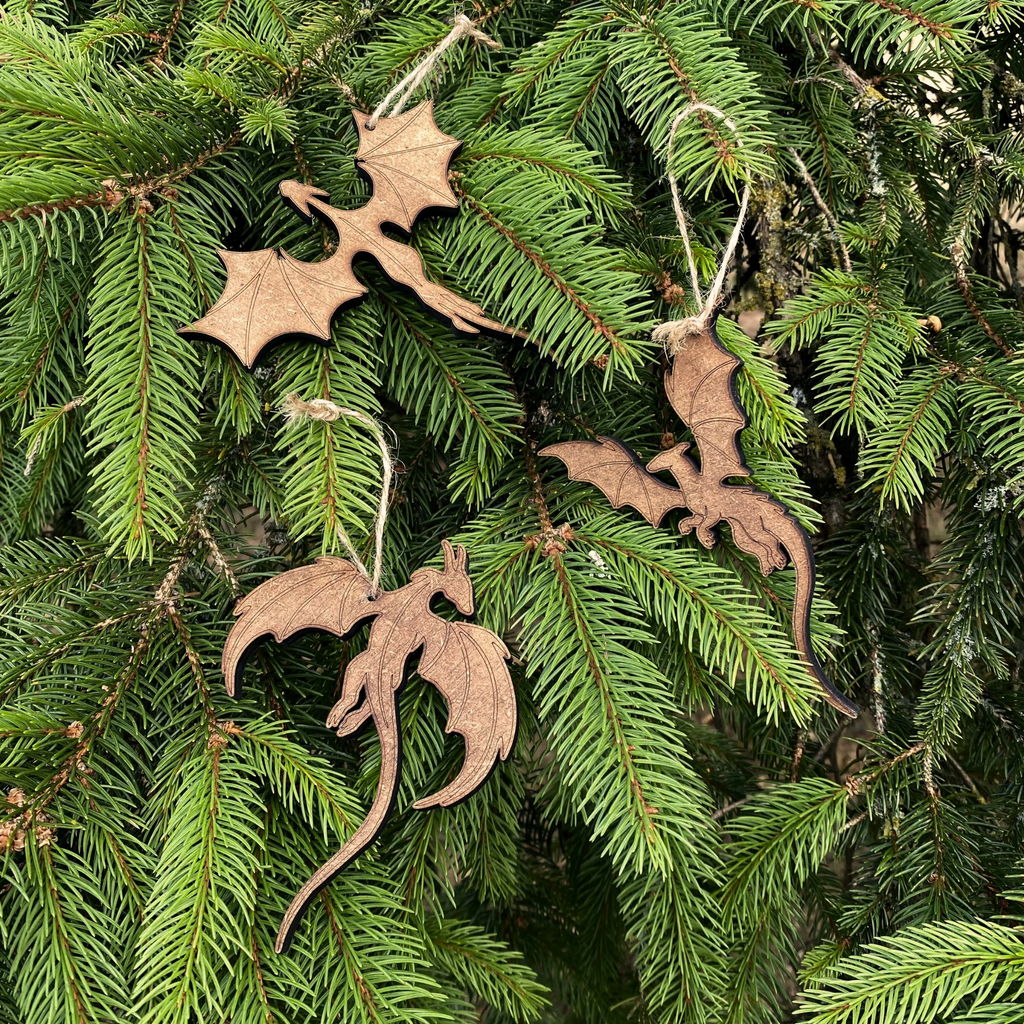 Suspensions dragons – Décoration fantasy pour bibliothèque ou sapin de Noël